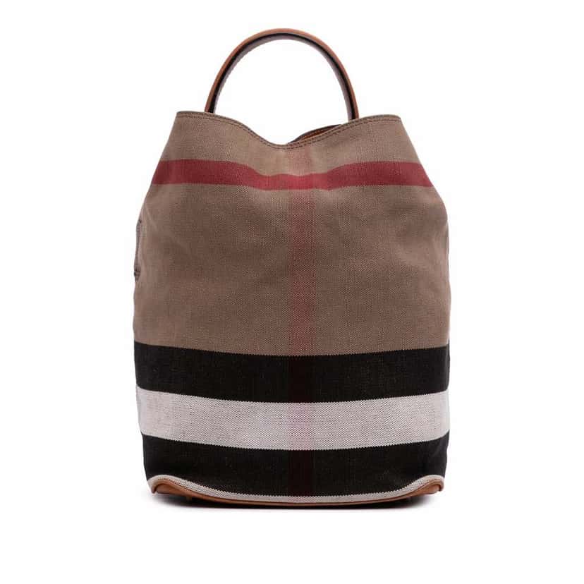 Burberry Medium Mega Check Canvas Ashby Bucket Bag Brown Good condition - Front View