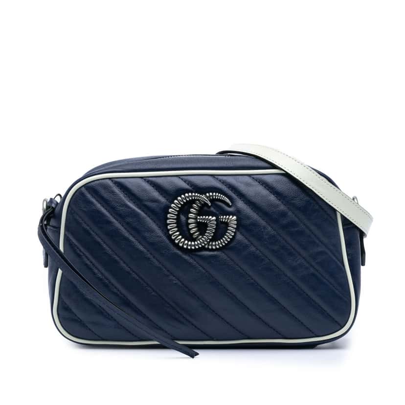 Gucci Small GG Marmont Leather Torchon Crossbody Blue Leather Good condition - Front View
