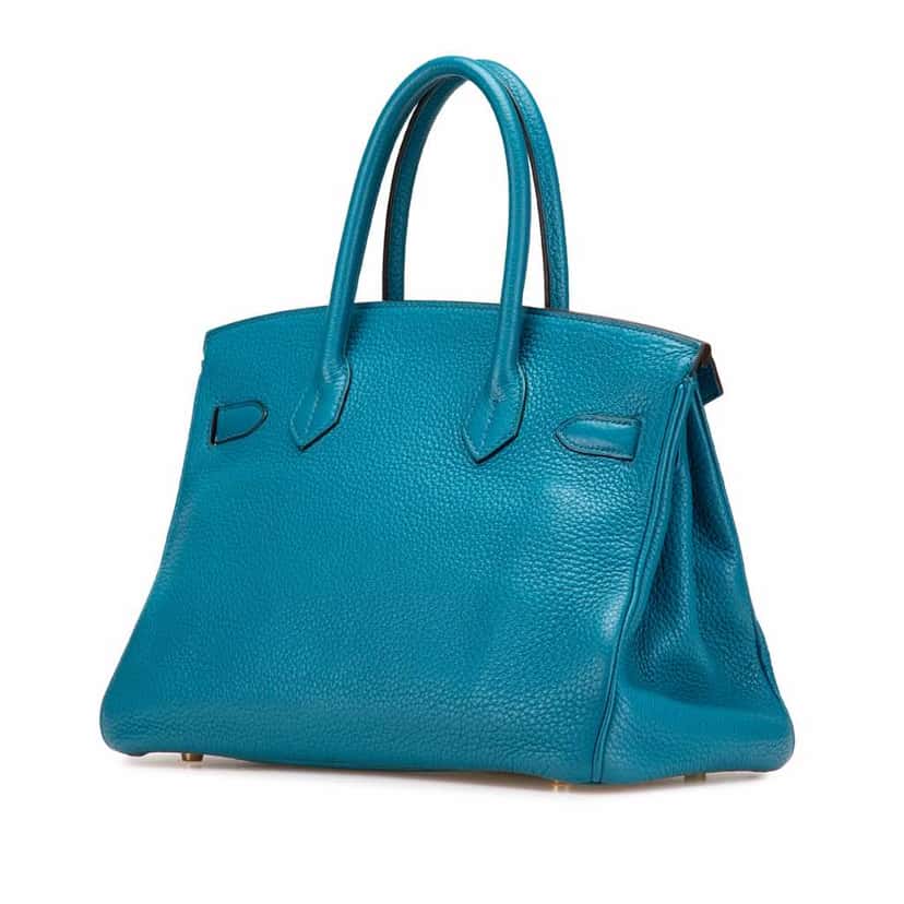 Hermès Clemence Birkin Retourne 30 Blue Leather Good condition - Back View