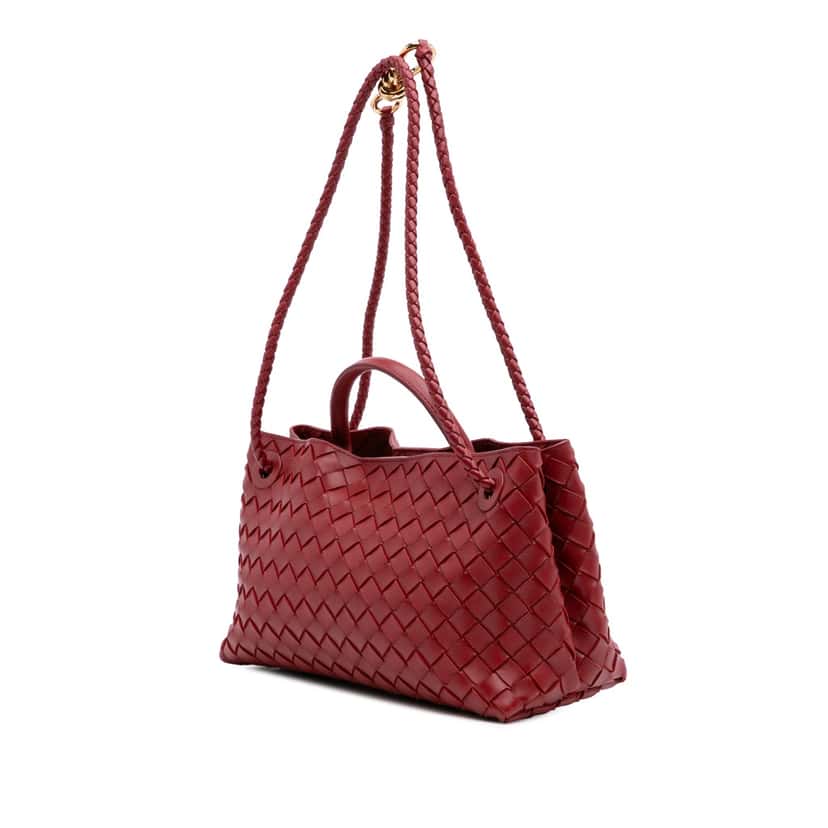 Bottega Veneta Lambskin Intrecciato East West Andiamo Top Handle Bag Red Leather Good condition - Back View