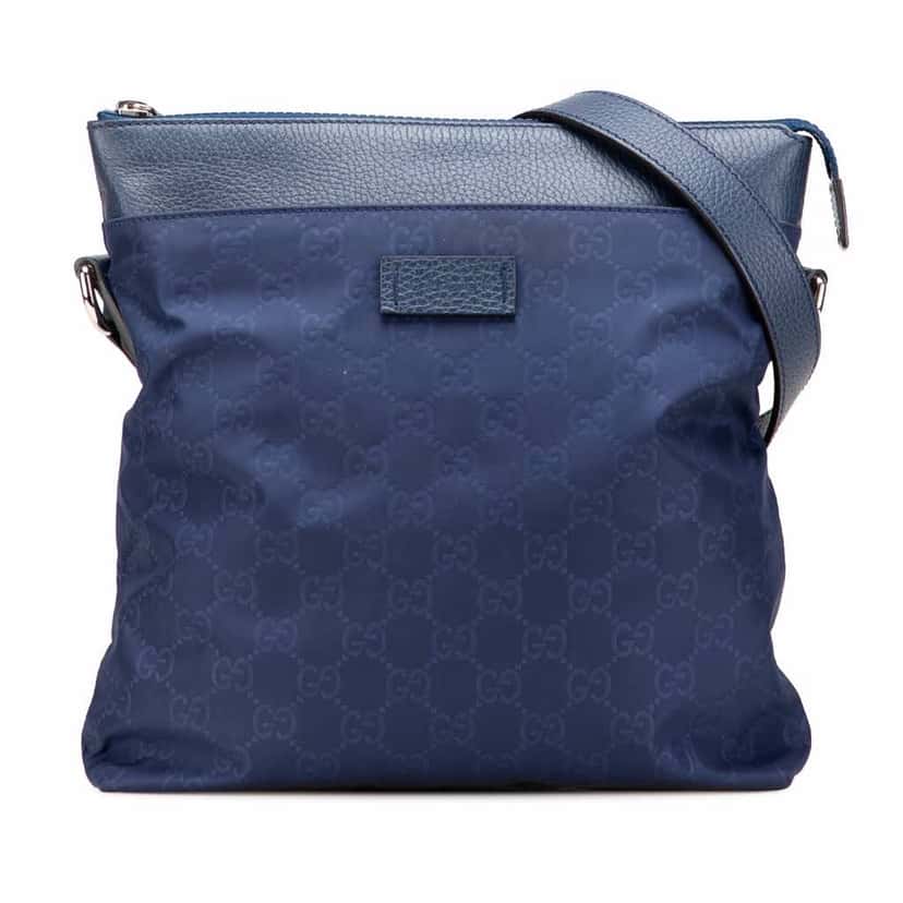 Gucci GG Nylon Flat Messenger Bag Blue Good condition - Front View