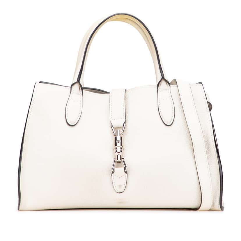Gucci Small Grained Calfskin Soft Jackie Tote White Leather Good condition - Front View