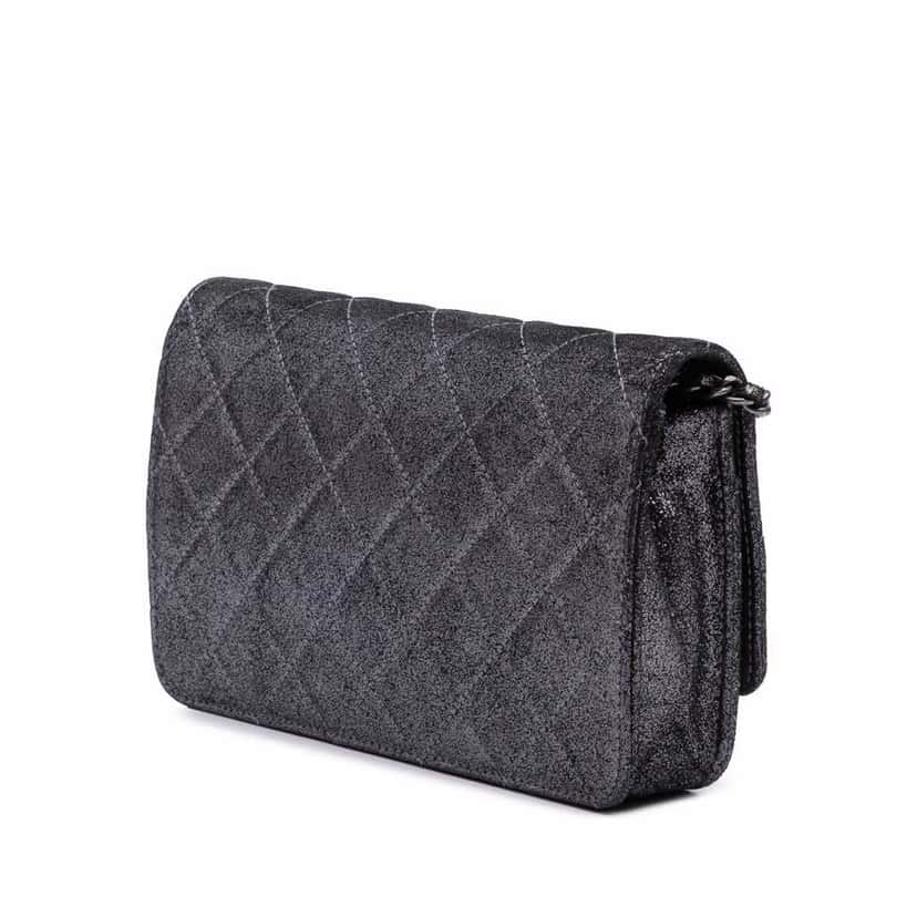 Chanel Quilted Iridescent Lambskin Tartan Button Wallet On Chain Silver Leather Very good condition - Back View