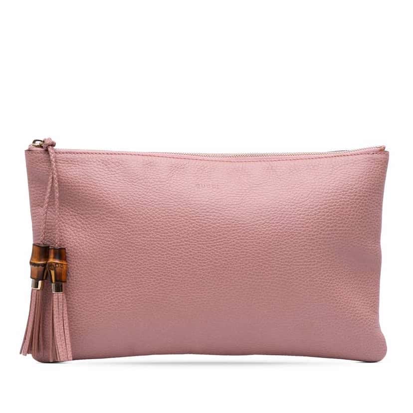 Gucci Calfskin Bamboo Tassel Clutch Pink Leather Good condition - Front View