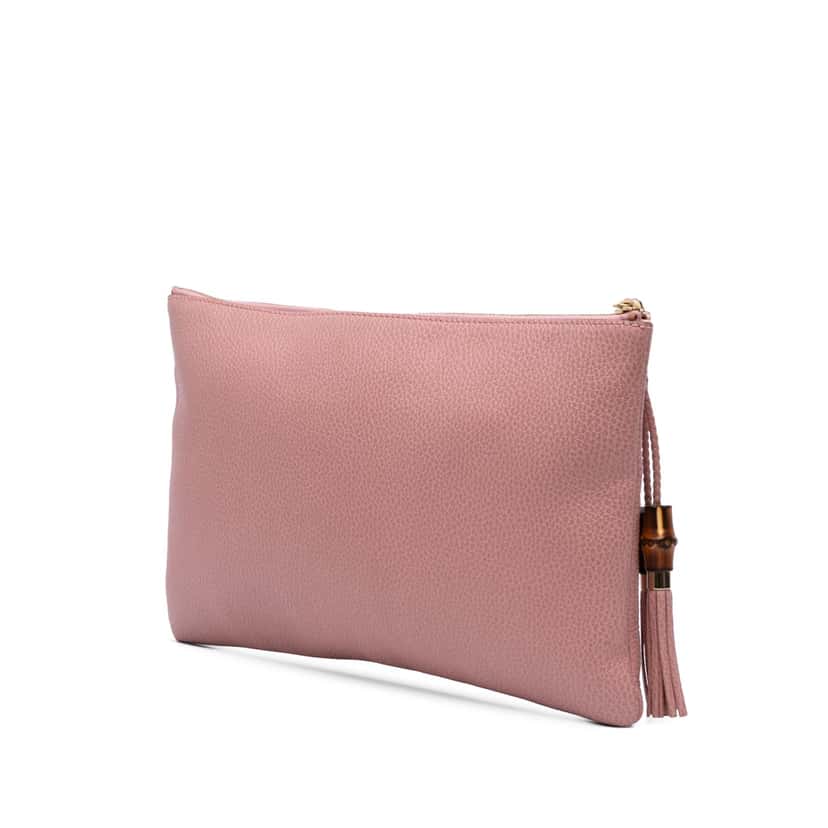 Gucci Calfskin Bamboo Tassel Clutch Pink Leather Good condition - Back View