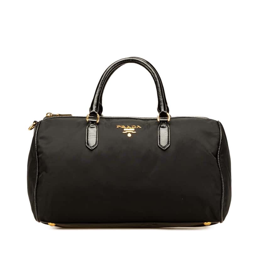 Prada Vernice Trimmed Tessuto Boston Bag Black Good condition - Front View