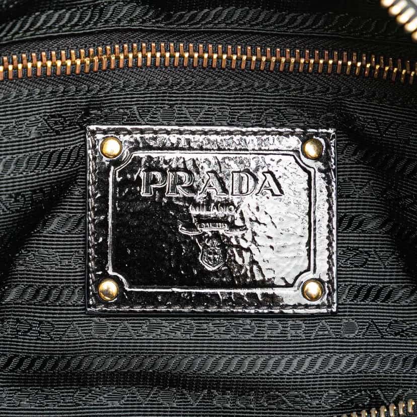 Prada Vernice Trimmed Tessuto Boston Bag Black Good condition - Box View