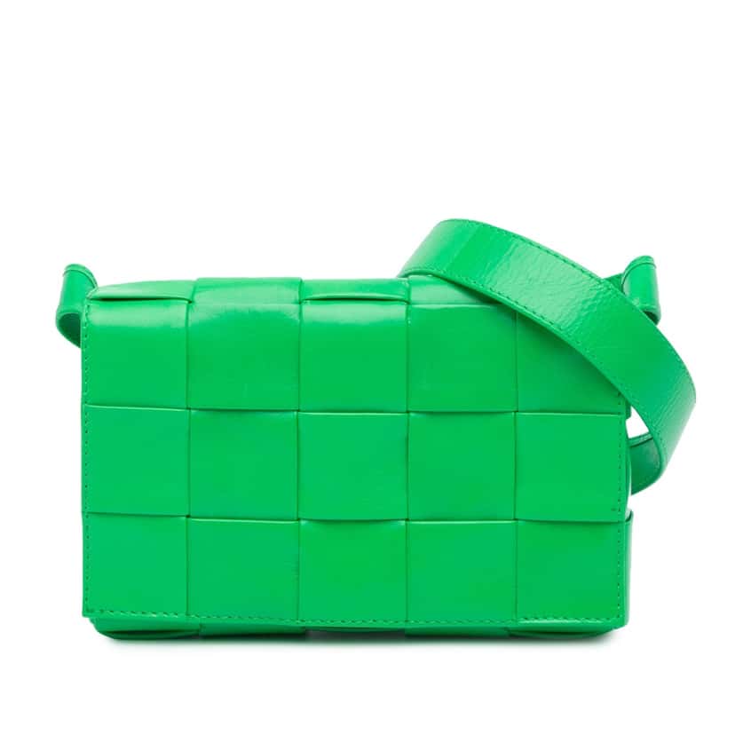 Bottega Veneta Small Nappa Intrecciato Cassette Crossbody Green Leather Good condition - Front View
