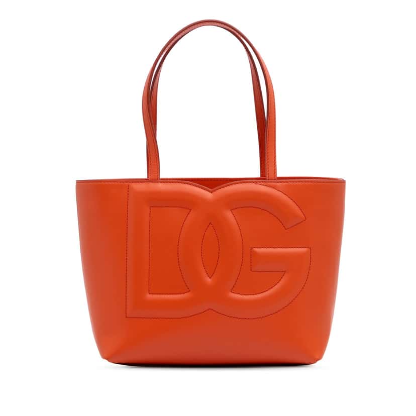 Dolce & Gabbana Small Calfskin DG Logo Shopper Tote Orange Leather Good condition - Front View