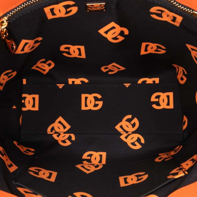 Dolce & Gabbana Small Calfskin DG Logo Shopper Tote Orange Leather Good condition - Model View