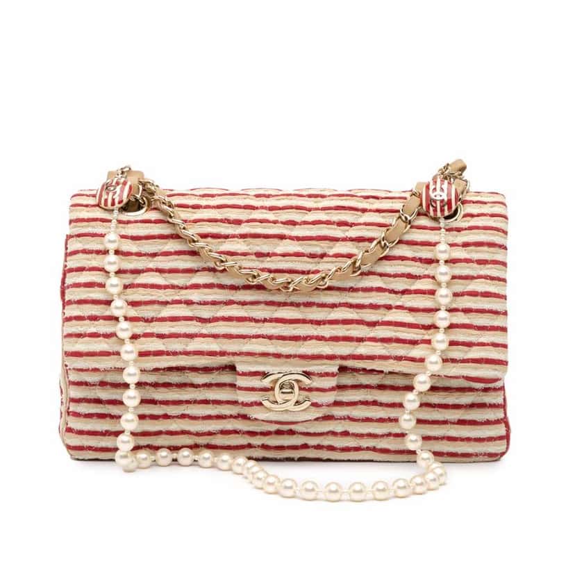 Chanel Medium Classic Jersey Coco Sailor Double Flap Red Good condition - Front View