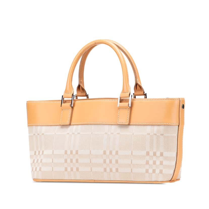 Burberry Leather Trimmed Canvas Handbag Brown Good condition - Back View