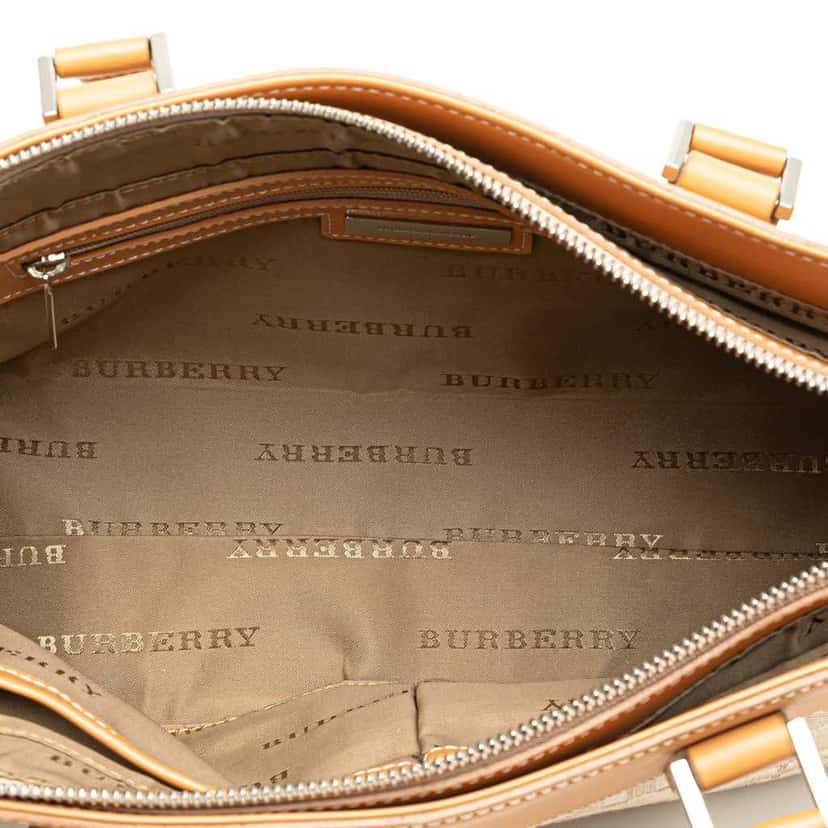 Burberry Leather Trimmed Canvas Handbag Brown Good condition - Model View