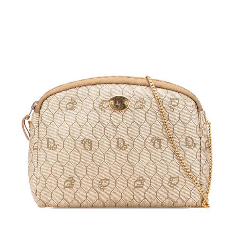 Dior Honeycomb Coated Canvas Chain Crossbody Brown Good condition - Front View