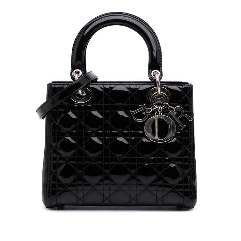 Dior Medium Patent Cannage Lady Dior Black Leather Good condition - Front View