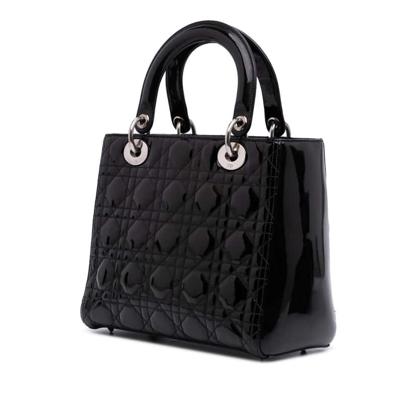 Dior Medium Patent Cannage Lady Dior Black Leather Good condition - Back View