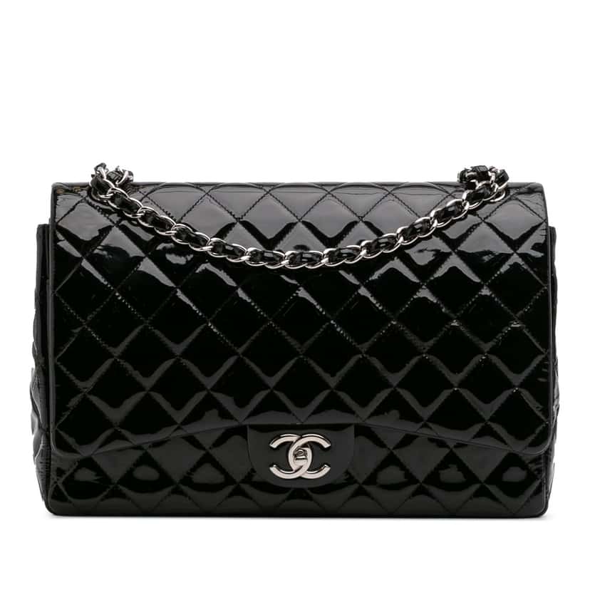 Chanel Maxi Classic Patent Double Flap Black Leather Good condition - Front View