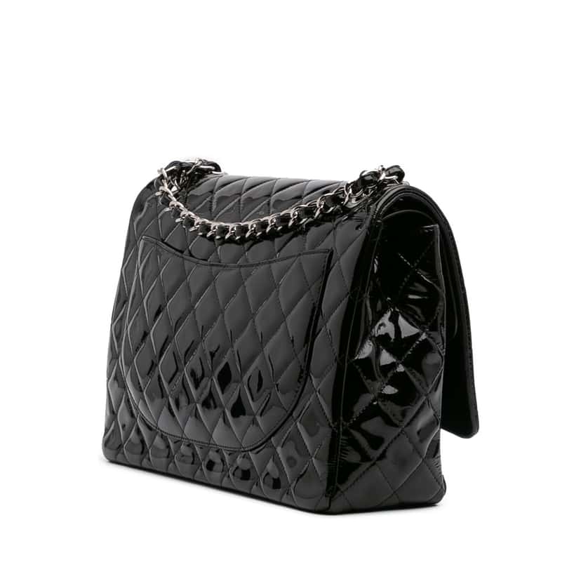 Chanel Maxi Classic Patent Double Flap Black Leather Good condition - Back View
