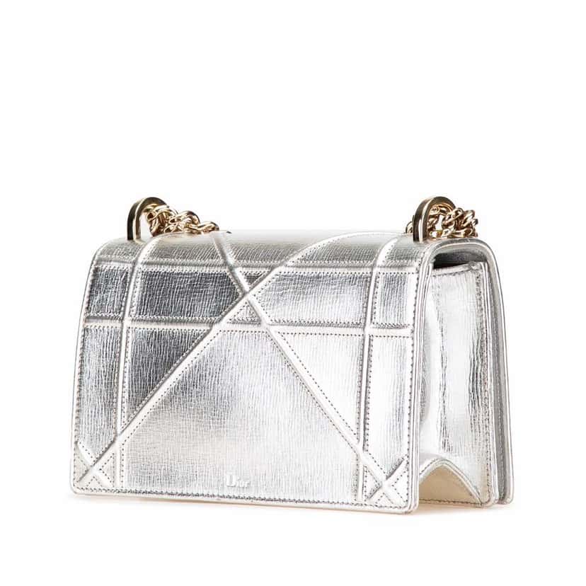 Dior Small Metallic Grained Calfskin Diorama Flap Silver Leather Good condition - Back View