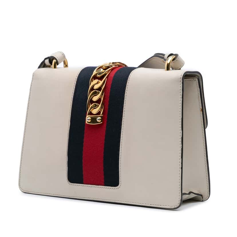 Gucci Small Leather Sylvie Satchel White Leather Good condition - Back View