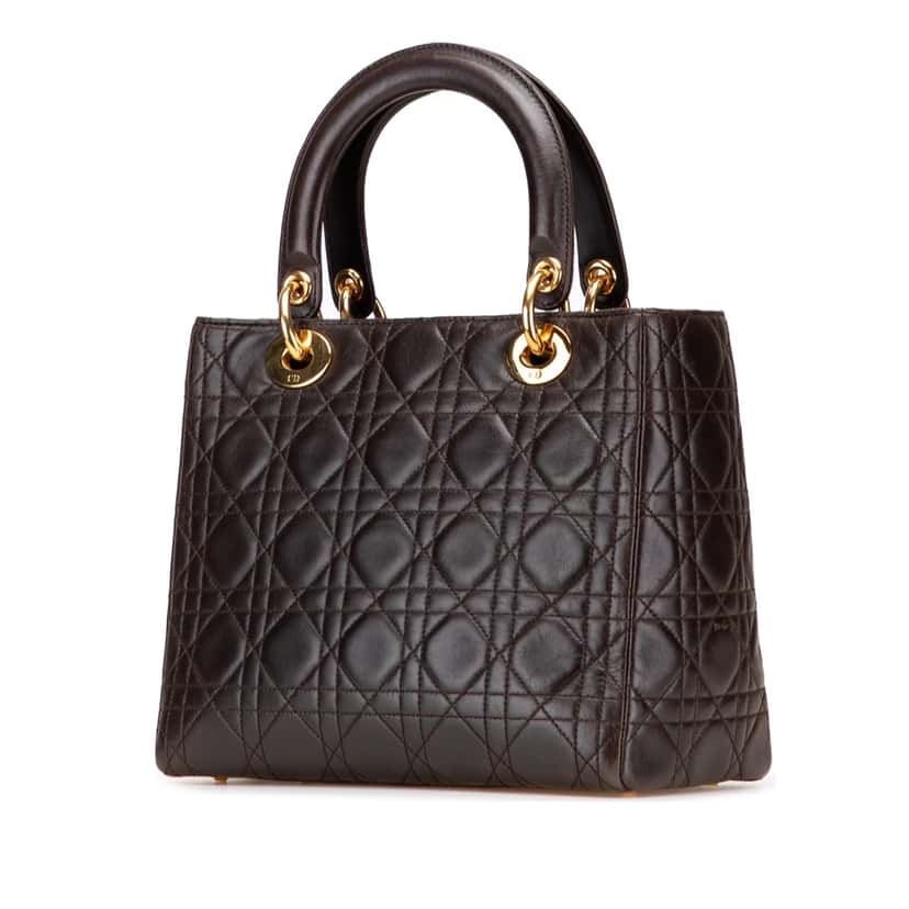 Dior Medium Lambskin Cannage Lady Dior Brown Leather Good condition - Back View