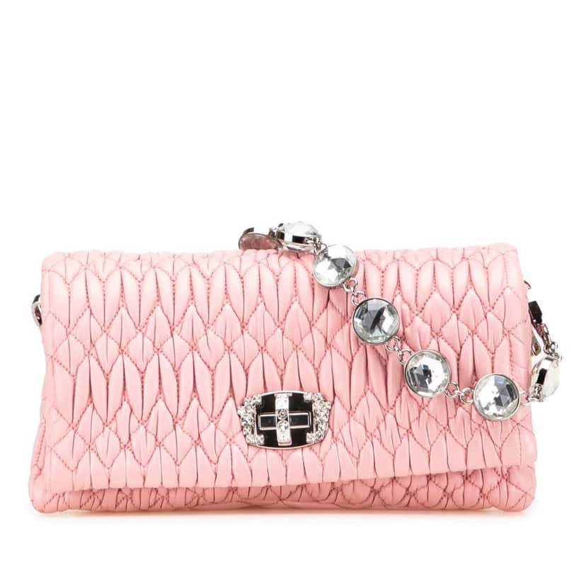 Miu Miu Matelasse Nappa Crystal Chain Satchel Pink Leather Good condition - Front View