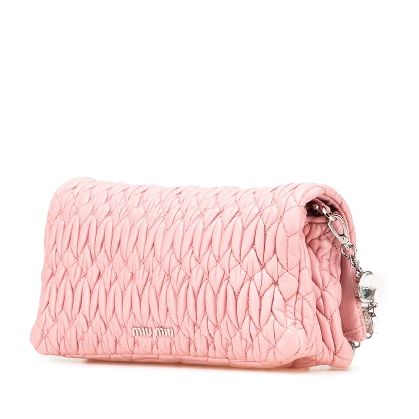 Miu Miu Matelasse Nappa Crystal Chain Satchel Pink Leather Good condition - Back View