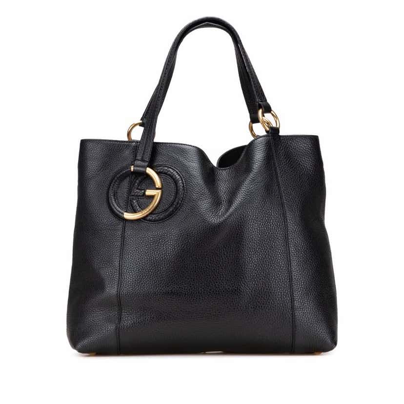 Gucci Medium Pebbled Calfskin Twill Tote Black Leather Good condition - Front View
