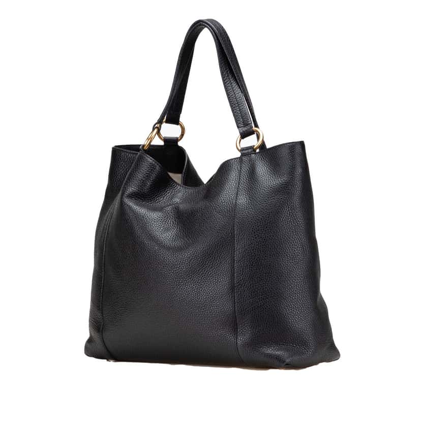 Gucci Medium Pebbled Calfskin Twill Tote Black Leather Good condition - Back View