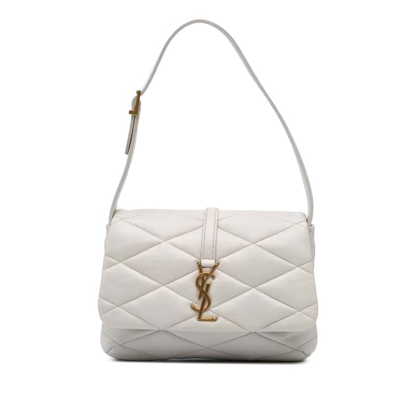 Saint Laurent Quilted Lambskin Le 57 Shoulder Bag White Leather Good condition - Front View