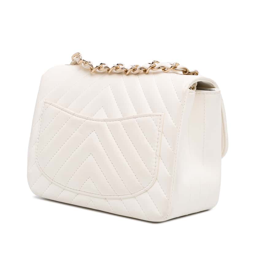 Chanel Mini Square Classic Chevron Lambskin Single Flap White Leather Good condition - Back View