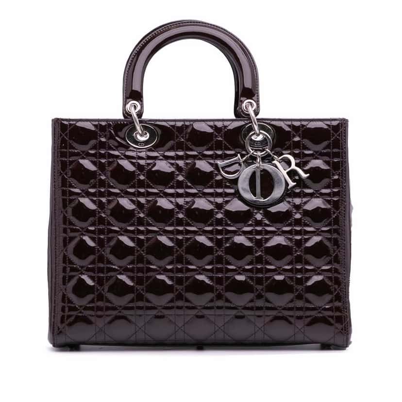 Dior Large Patent Cannage Lady Dior Purple Leather Good condition - Front View
