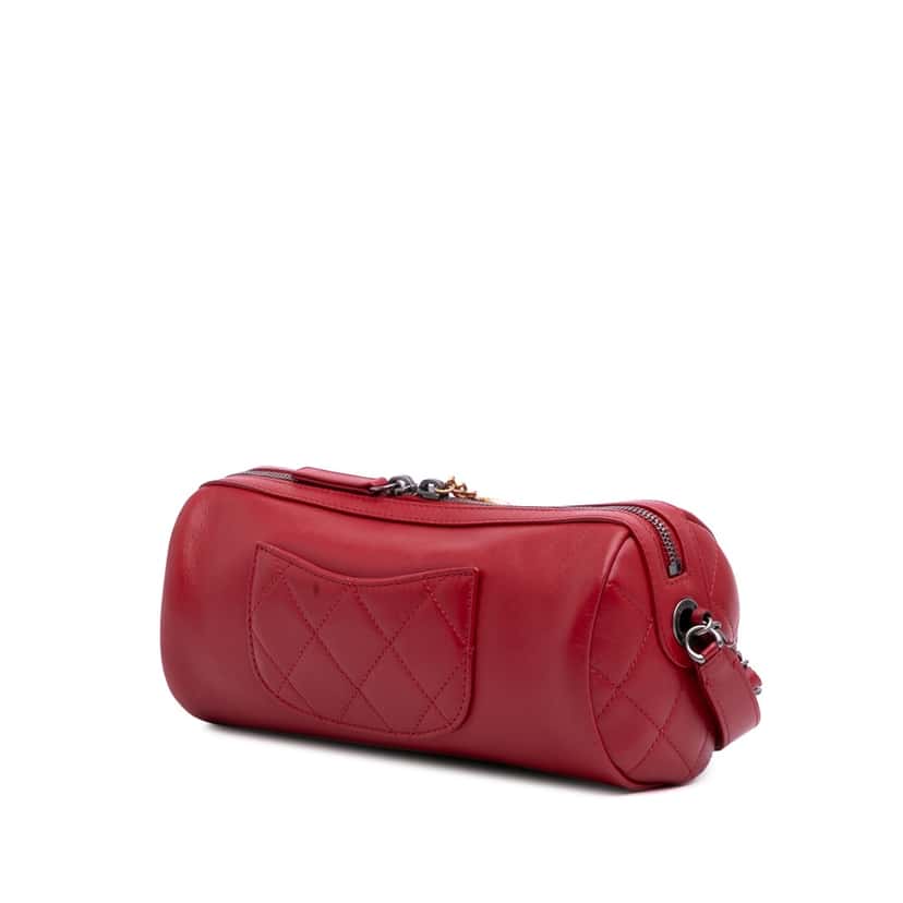 Chanel Calfskin Signature Chain 20s Bowling Bag Red Leather Good condition - Back View