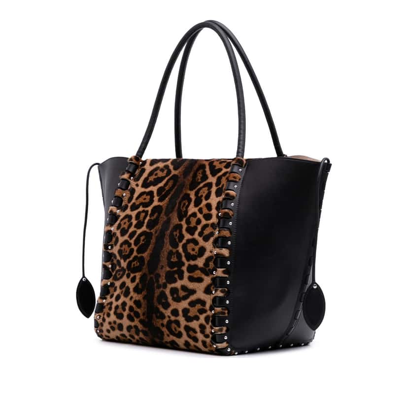 Alaïa Pony Hair and Leather Leopard Printed Le Hinge Tote Brown Good condition - Back View