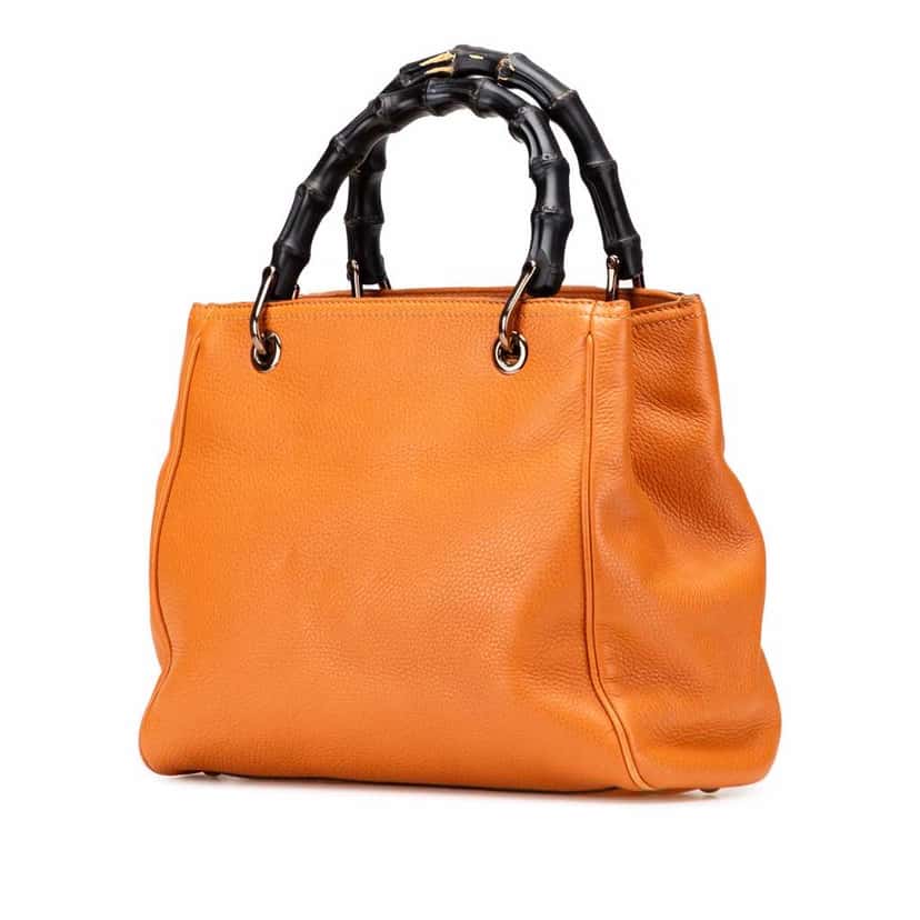 Gucci Small Calfskin Bamboo Shopper Satchel Orange Leather Good condition - Back View