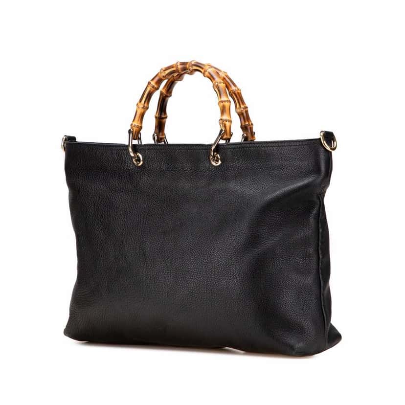 Gucci Large Calfskin Bamboo Shopper Satchel Black Leather Good condition - Back View