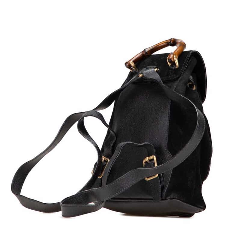 Gucci Suede Bamboo Backpack Black Leather Good condition - Back View