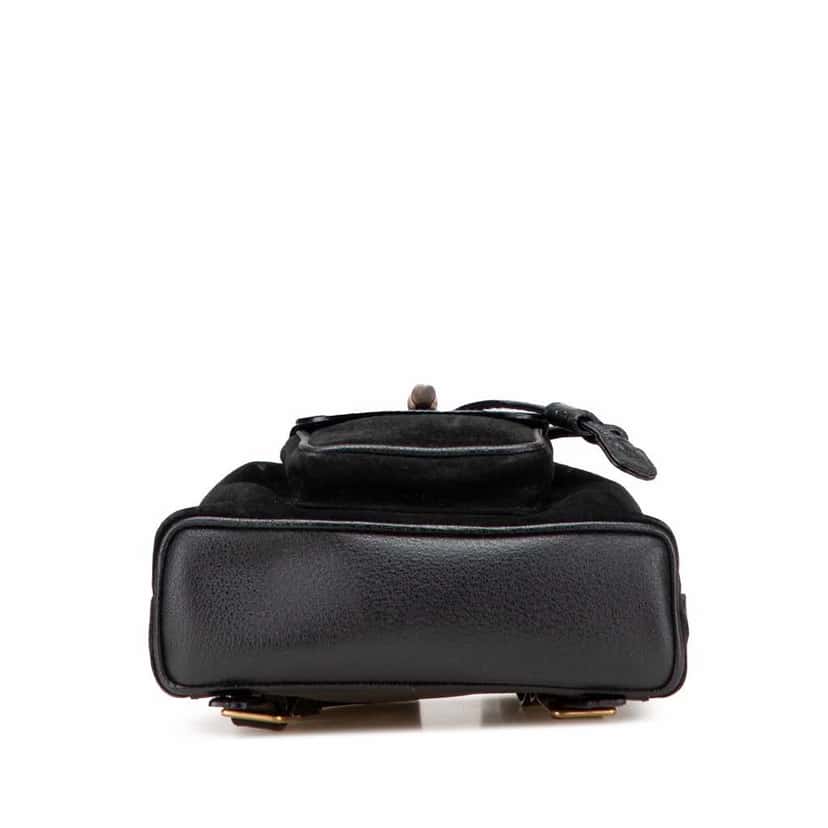 Gucci Suede Bamboo Backpack Black Leather Good condition - Inside View