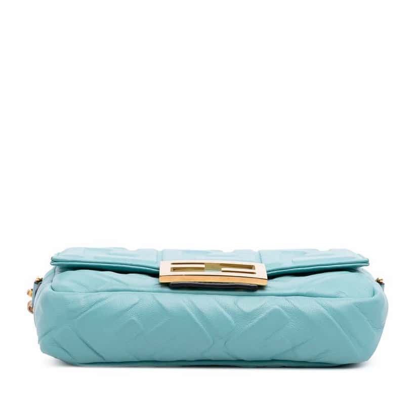Fendi Mini Zucca Embossed Leather Baguette Satchel Blue Leather Good condition - Inside View