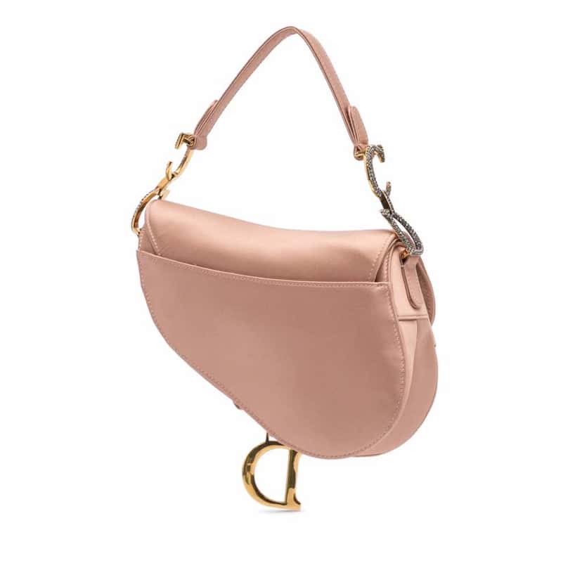 Dior Mini Satin Crystal Embellished Saddle Bag Pink Good condition - Back View