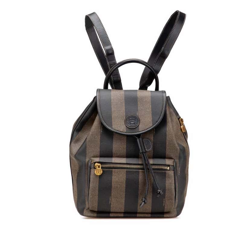 Fendi Pequin Coated Canvas Drawstring Backpack Brown Good condition - Front View