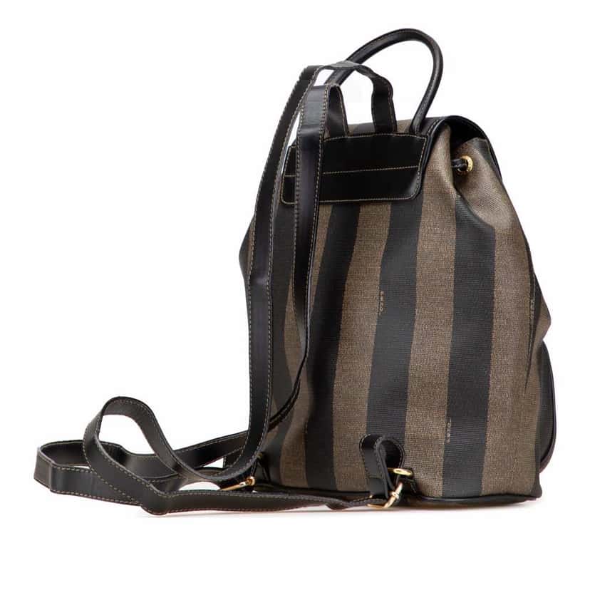 Fendi Pequin Coated Canvas Drawstring Backpack Brown Good condition - Back View
