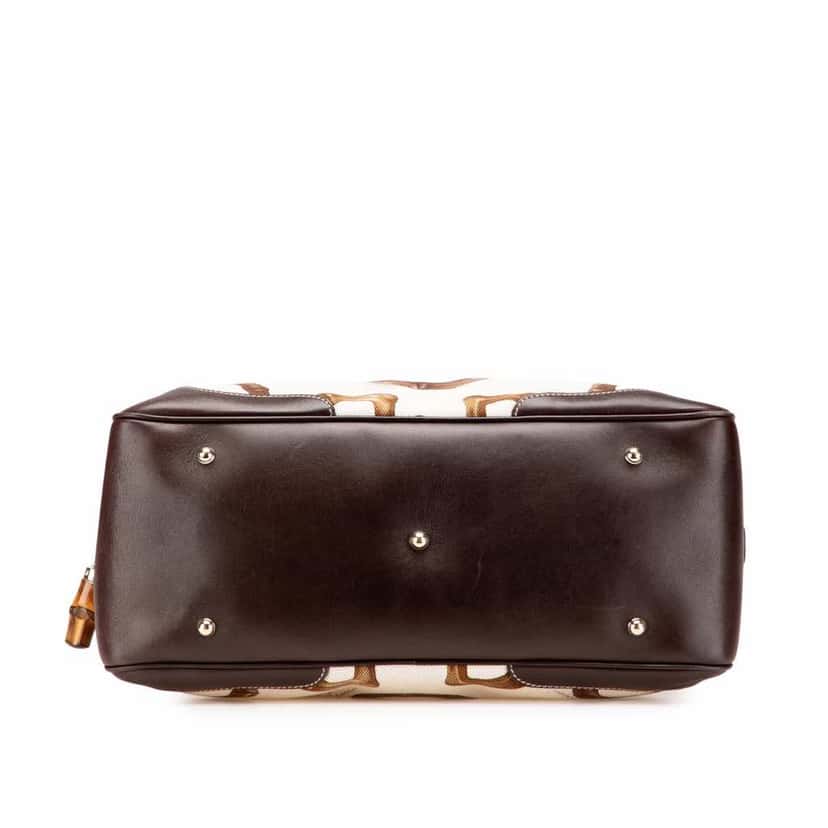 Gucci Printed Canvas Bamboo Horsebit Handbag White Good condition - Inside View