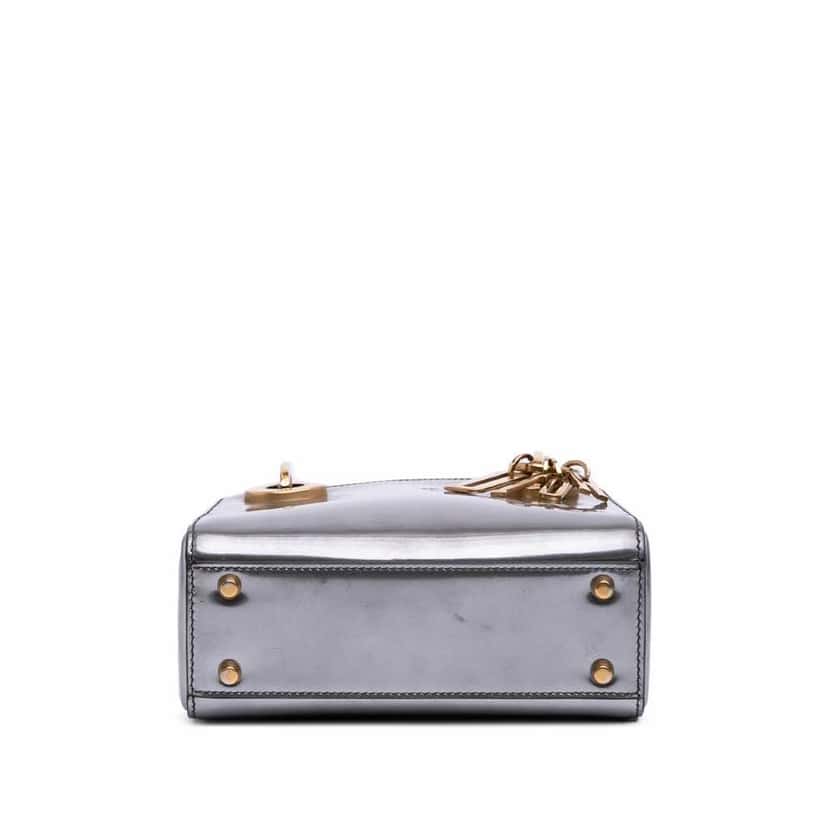 Dior Mini Metallic Glazed Calfskin Lady Dior Silver Leather Good condition - Inside View