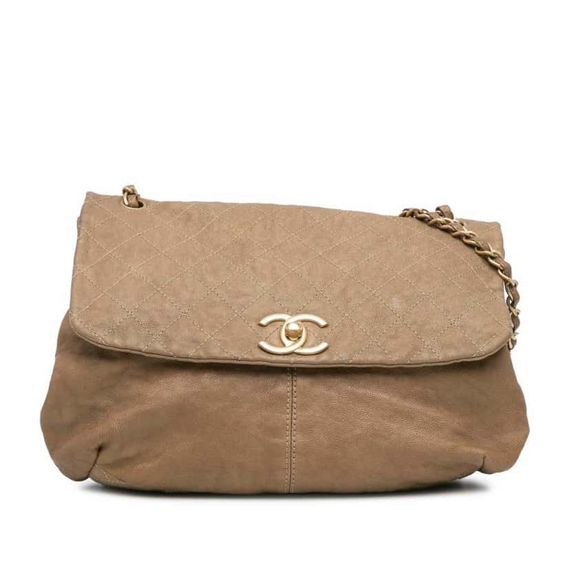 Chanel Grained Metallic Calfskin Trianon Messenger Flap Gold Leather Good condition - Front View