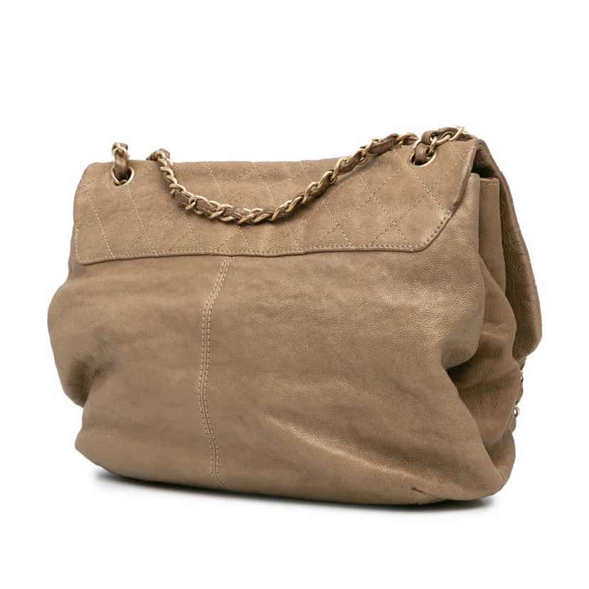 Chanel Grained Metallic Calfskin Trianon Messenger Flap Gold Leather Good condition - Back View