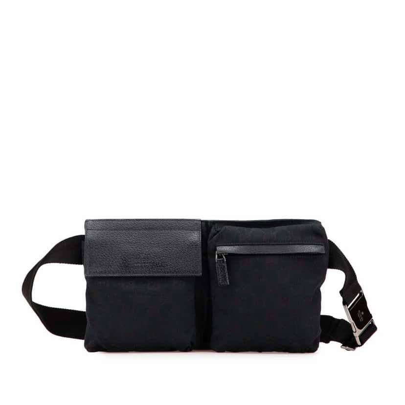 Gucci GG Canvas Double Pocket Belt Bag Black Good condition - Front View