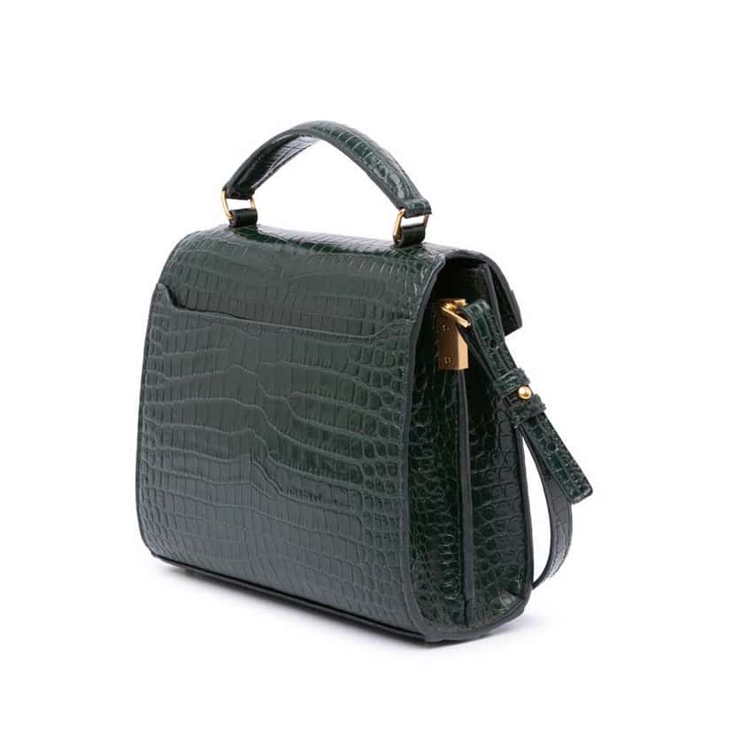 Saint Laurent Mini Croc Embossed Calfskin Monogram Cassandra Top Handle Bag Green Leather Good condition - Back View