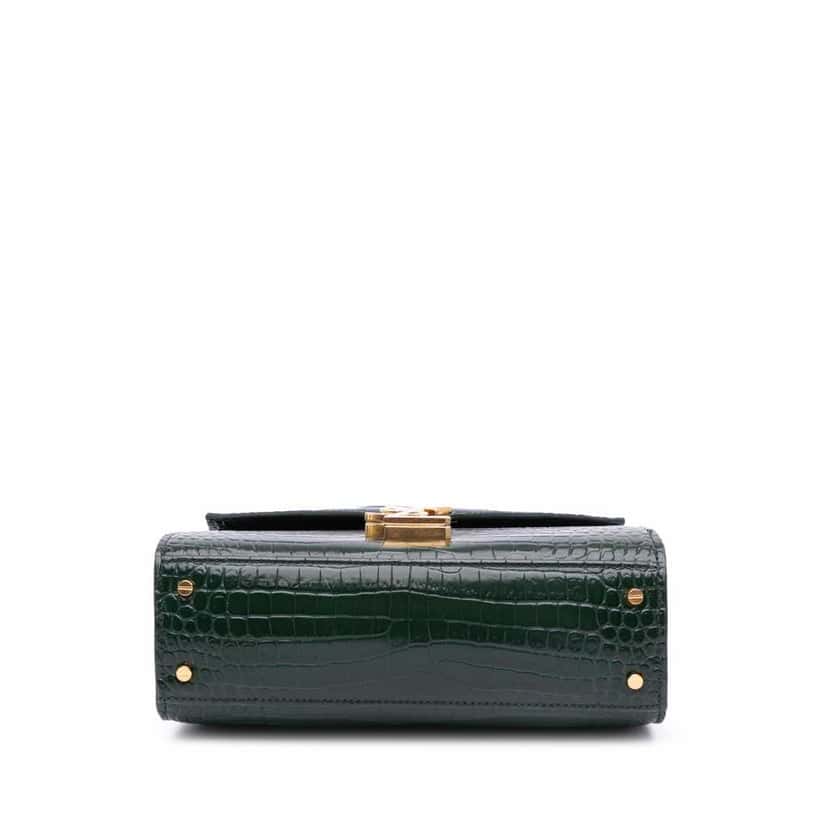 Saint Laurent Mini Croc Embossed Calfskin Monogram Cassandra Top Handle Bag Green Leather Good condition - Inside View
