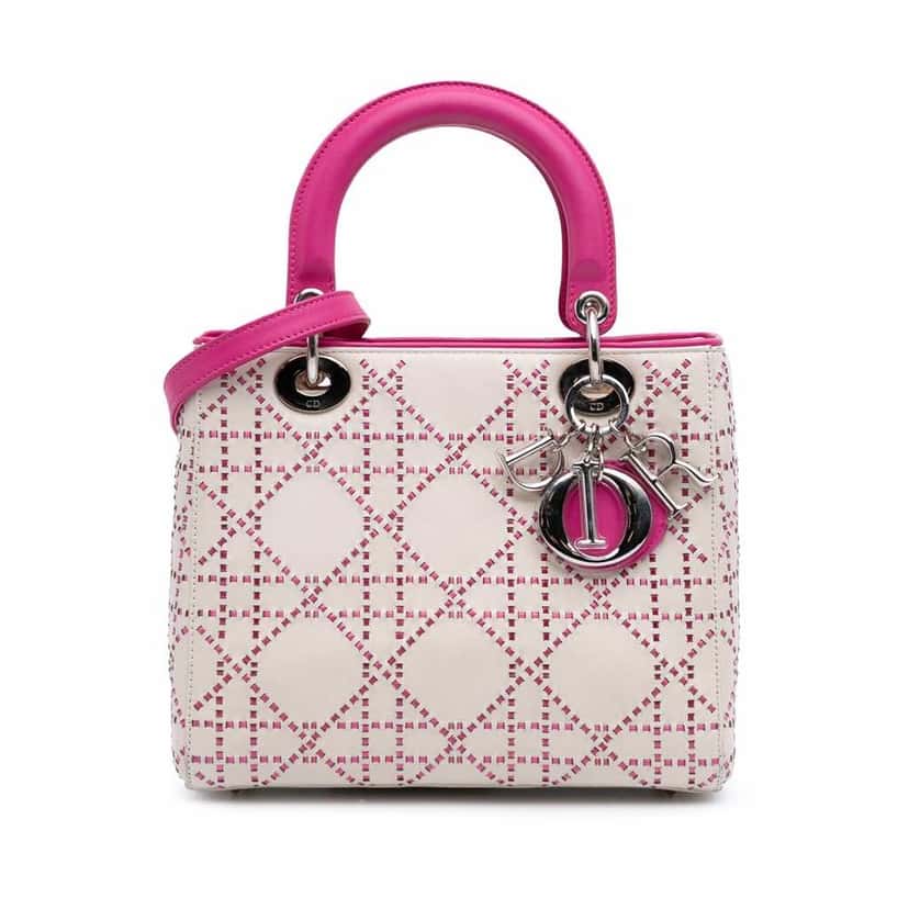 Dior Medium Lambskin Cannage Stitched Lady Dior White Leather Good condition - Front View